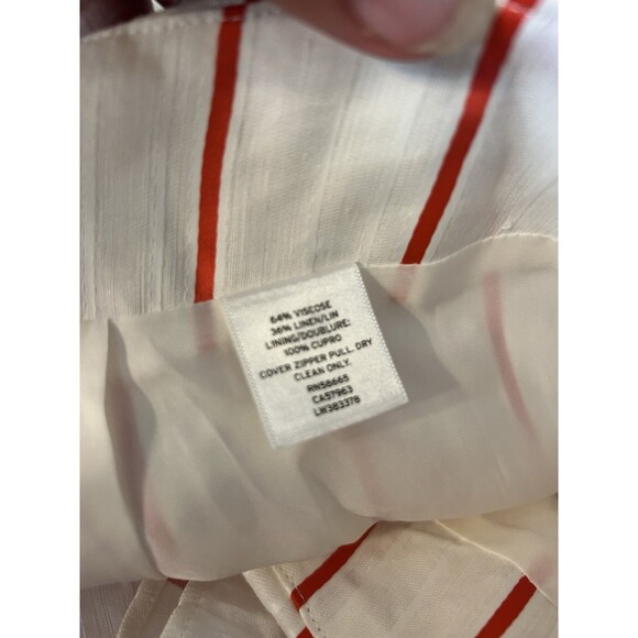 LEWIT Size 14 FAUX WRAP RED POPPY KIEV STRIPE LINEN BLEND ASYMMETRICAL SKIRT - Picture 6 of 8